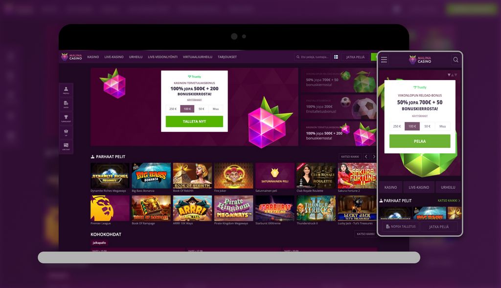 Malina Casinon arvostelu (2026) - Ainutlaatuinen tervetuliaisetu